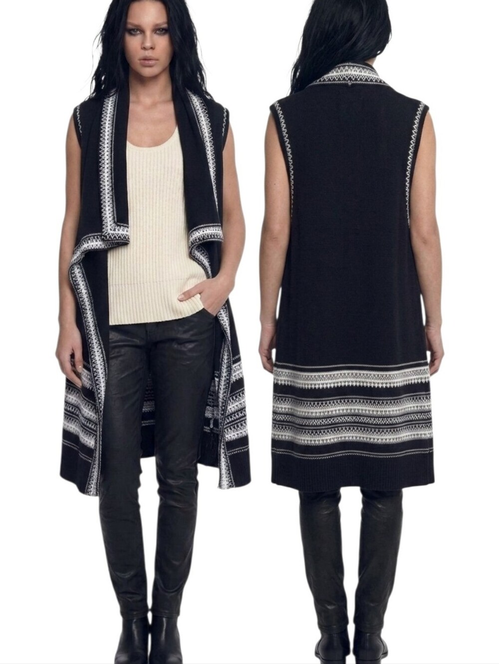 VINCE Textured Drape Front Cotton Knit Vest Duster - Size M